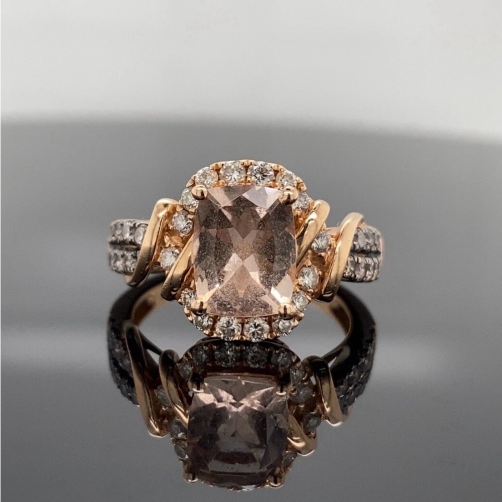LeVian 14k Rose Gold peach Morganite Diamond Ring - Size 7